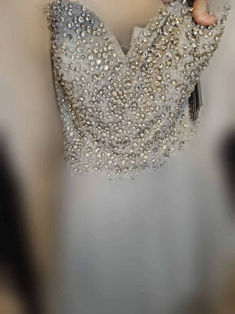 Terani Couture 1921H0320 Silver Crystal Beaded Tulle Homecoming Dress 10 NWT